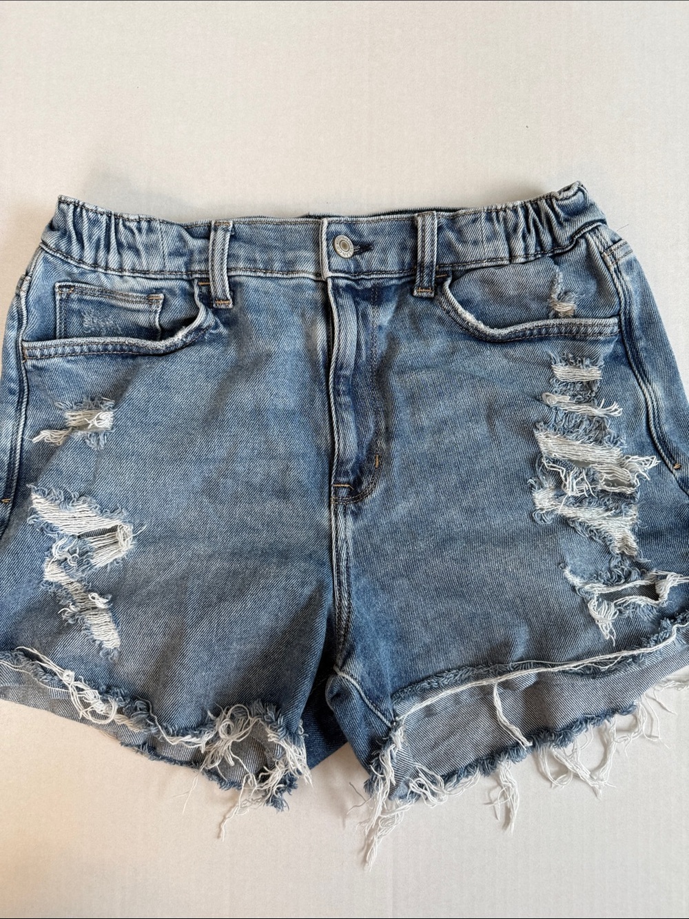 Arizona Jean Company High Waist Denim Shorts Stretch Distressed Blue size 11 - Picture 2 of 10